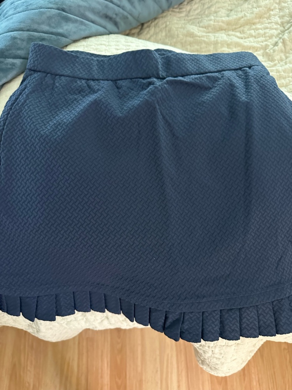 J. McLaughlin Navy Textured A-Line Mini Skirt with Pleated Hem - Picture 2 of 6